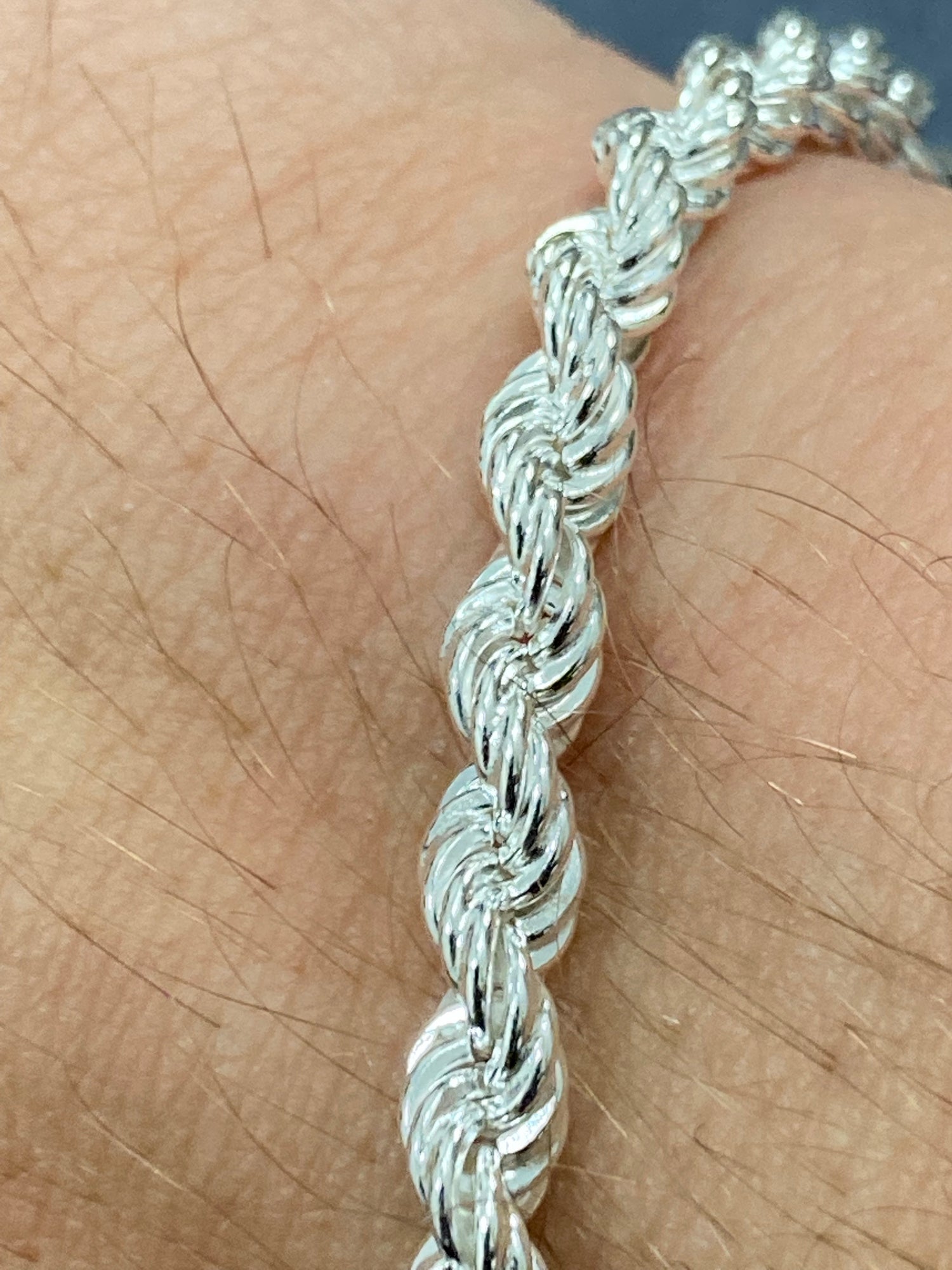 Buy Rhodium Rope Chain Bracelet Hollow Sterling Silver 925 Italy All Sizes  Online in India - Etsy